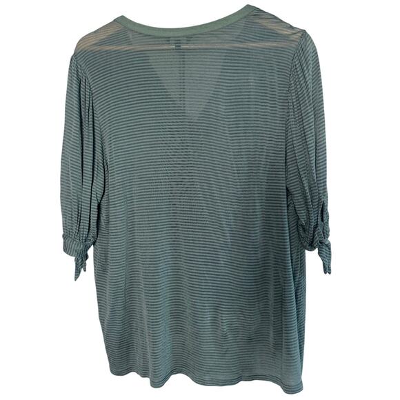 Lucky Brand Green Striped V-Neck Top Women’s Size Large Tie Sleeve - Picture 5 of 7